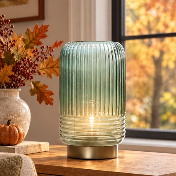 Cordless Tiffany Blue Ribbed Glass Lamps - sparkle.lighting