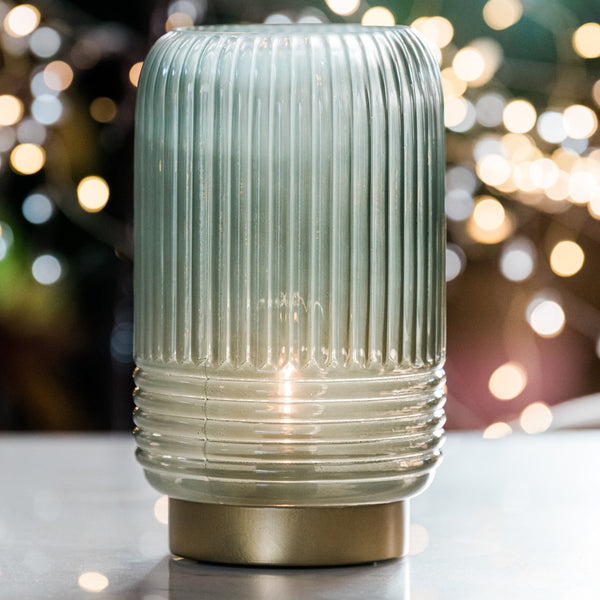 Cordless Tiffany Blue Ribbed Glass Lamps - sparkle.lighting