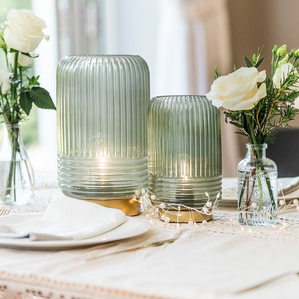 Cordless Tiffany Blue Ribbed Glass Lamps - sparkle.lighting