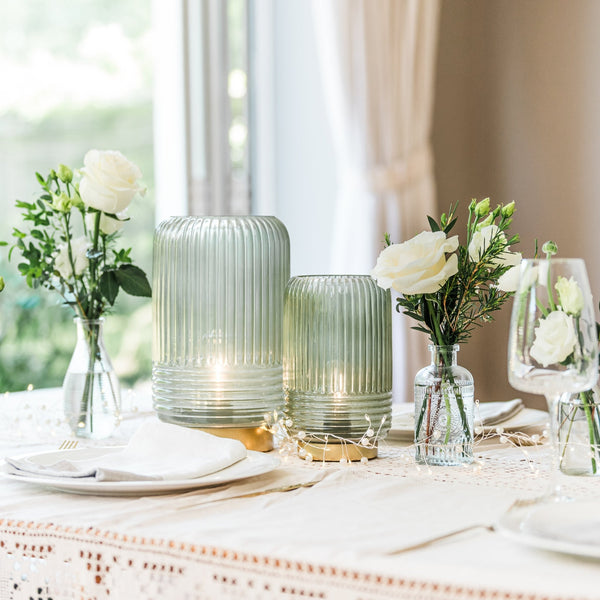 Cordless Tiffany Blue Ribbed Glass Lamps - sparkle.lighting