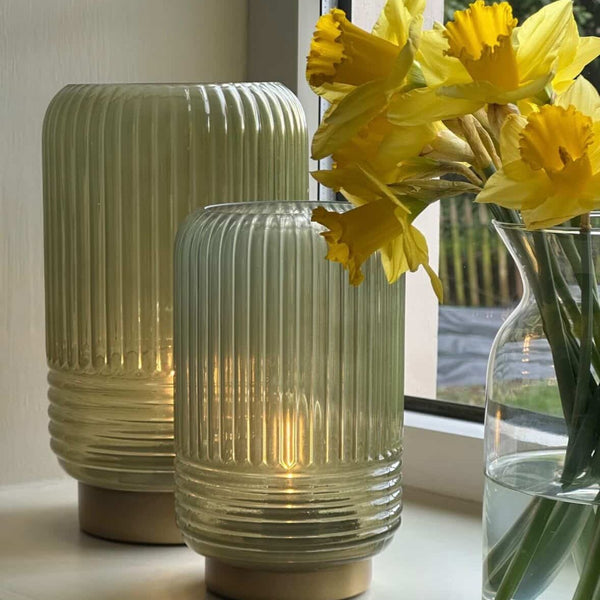 Cordless Tiffany Blue Ribbed Glass Lamps - sparkle.lighting