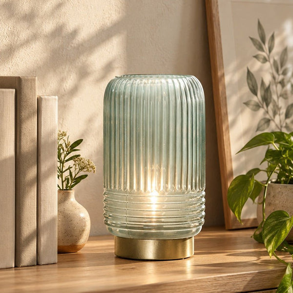 Cordless Tiffany Blue Ribbed Glass Lamps - sparkle.lighting