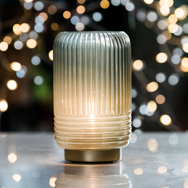 Cordless Tiffany Blue Ribbed Glass Lamps - sparkle.lighting