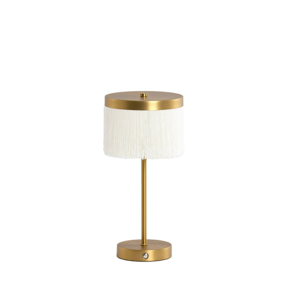 Cream Fringed Antique Bronze Rechargeable Table Lamp - sparkle.lighting