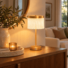 Cream Fringed Antique Bronze Rechargeable Table Lamp - sparkle.lighting