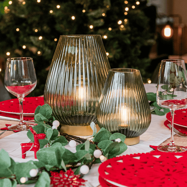 Emerald Green Glass Fluted Battery Lamp - sparkle.lighting