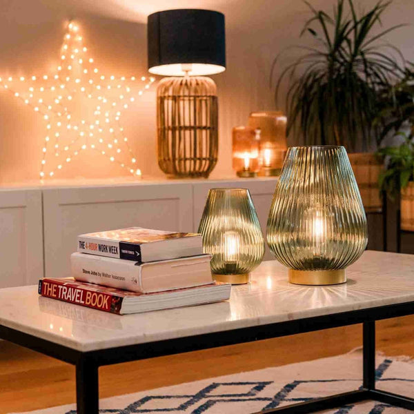 Emerald Green Glass Fluted Battery Lamp - sparkle.lighting