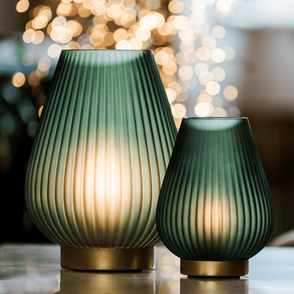 Emerald Green Opaque Glass Fluted Battery Lamp - sparkle.lighting