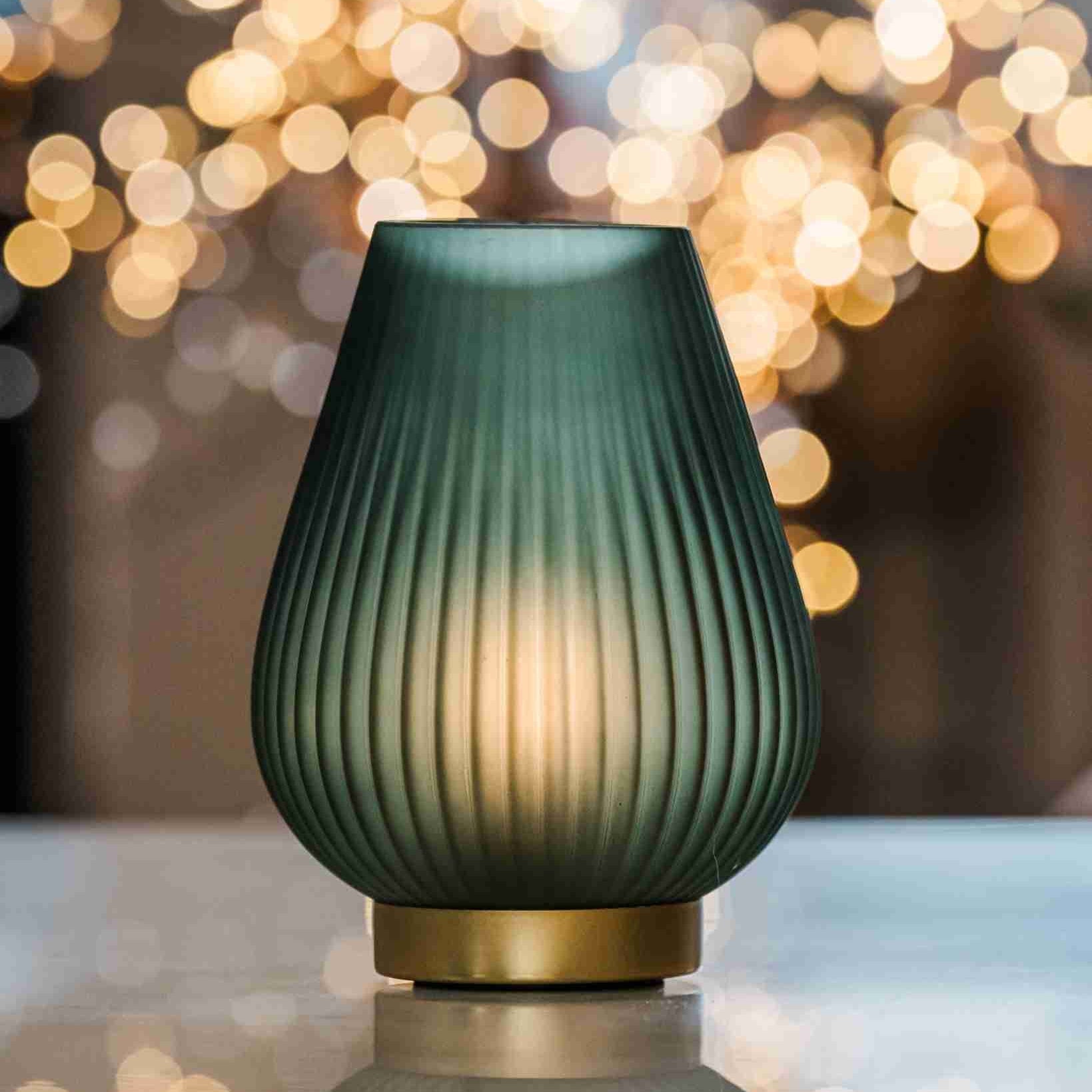 Emerald Green Opaque Glass Fluted Battery Lamp - sparkle.lighting