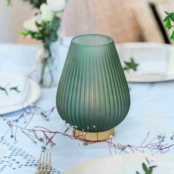 Emerald Green Opaque Glass Fluted Battery Lamp - sparkle.lighting