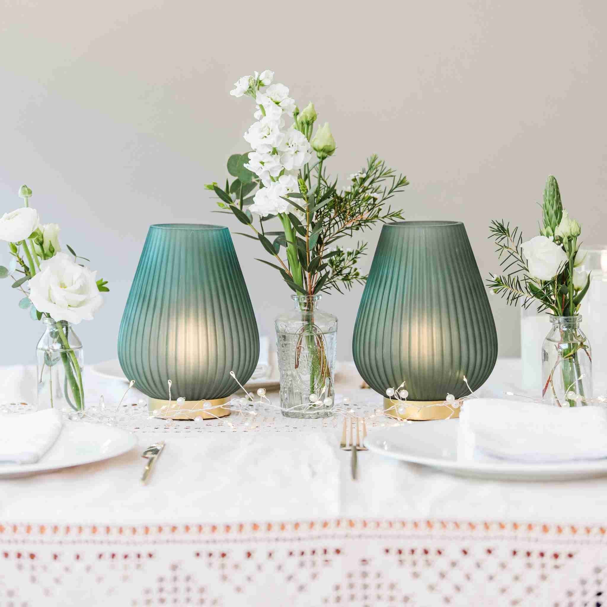 Emerald Green Opaque Glass Fluted Battery Lamp - sparkle.lighting