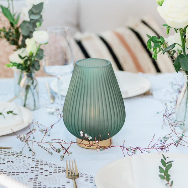 Emerald Green Opaque Glass Fluted Ribbed Battery Lamp - sparkle.lighting