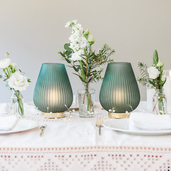 Emerald Green Opaque Glass Fluted Ribbed Battery Lamp - sparkle.lighting