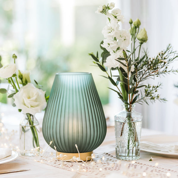 Emerald Green Opaque Glass Fluted Ribbed Battery Lamp - sparkle.lighting