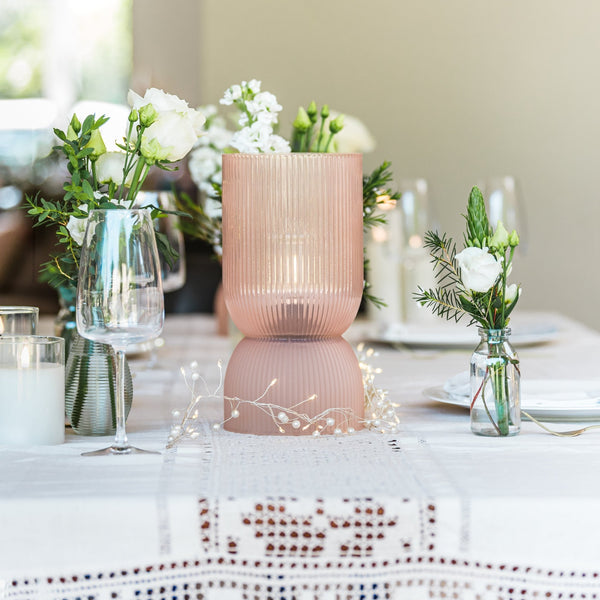 Fine Dusty Pink Ribbed Battery Powered Table Lamp - sparkle.lighting
