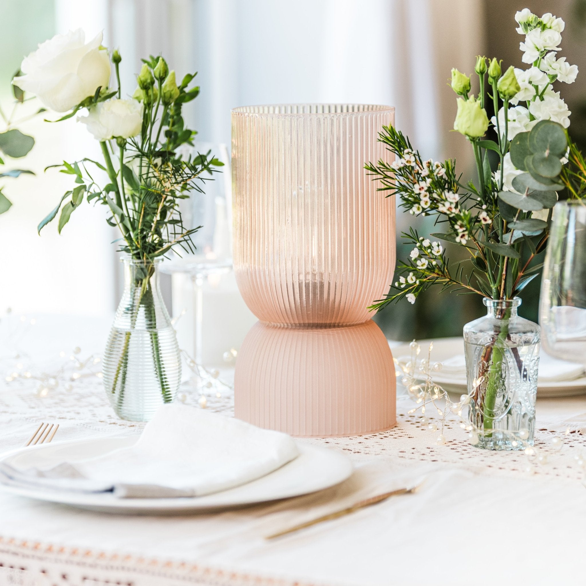 Fine Dusty Pink Ribbed Battery Powered Table Lamp - sparkle.lighting