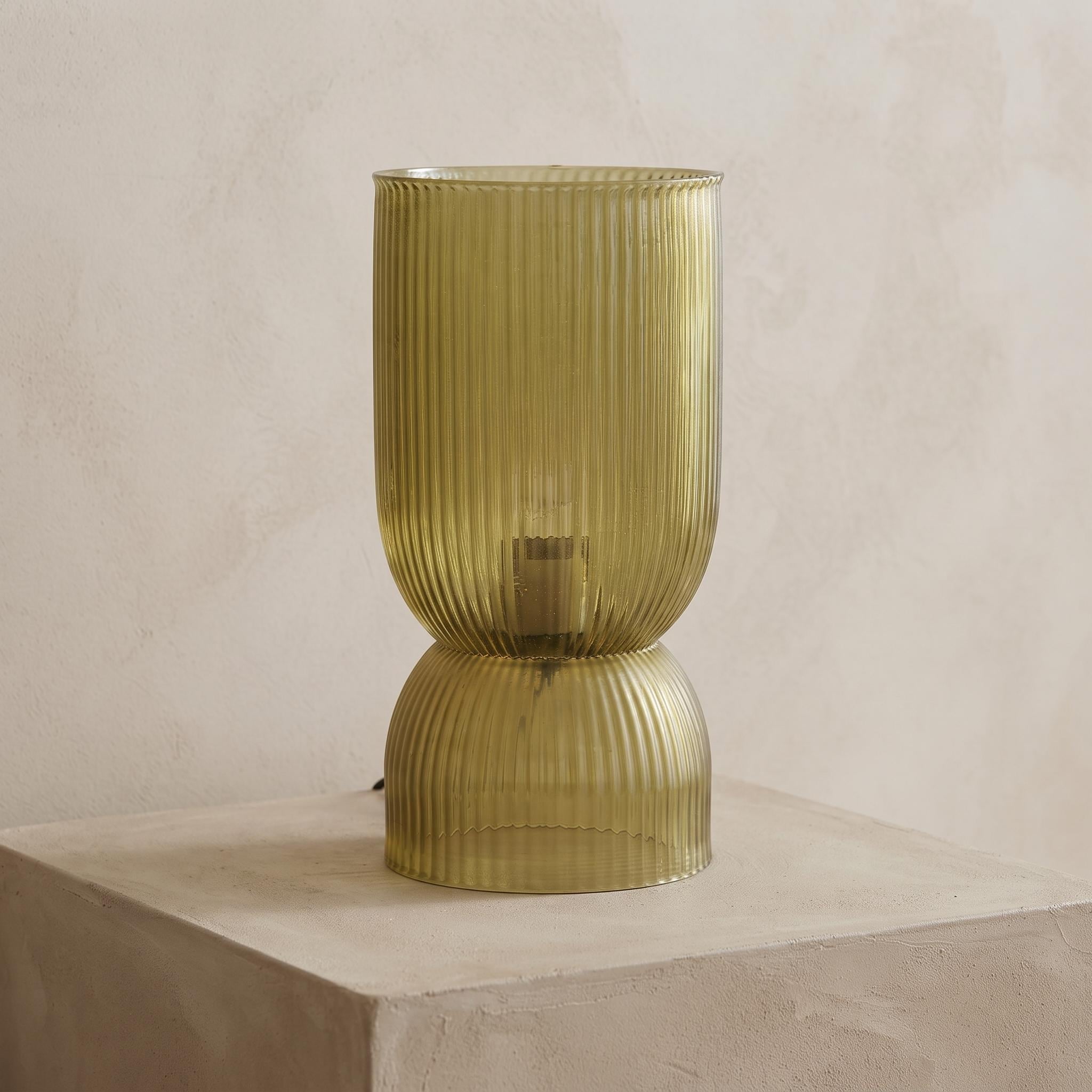 Fine Olive Green Ribbed Battery Powered Table Lamp - sparkle.lighting