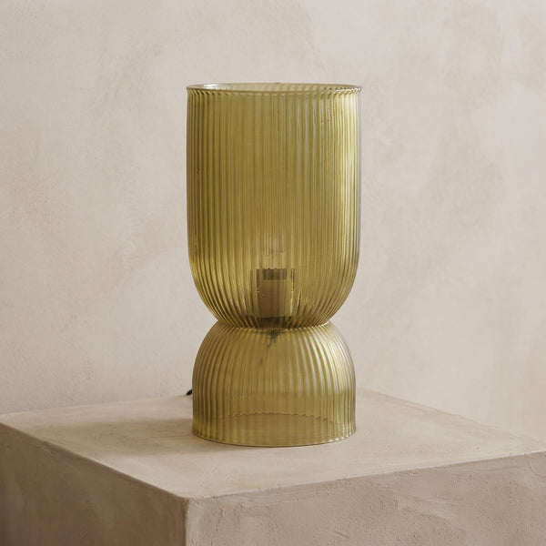 Fine Olive Green Ribbed Battery Powered Table Lamp - sparkle.lighting