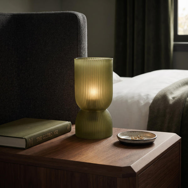 Fine Olive Green Ribbed Battery Powered Table Lamp - sparkle.lighting