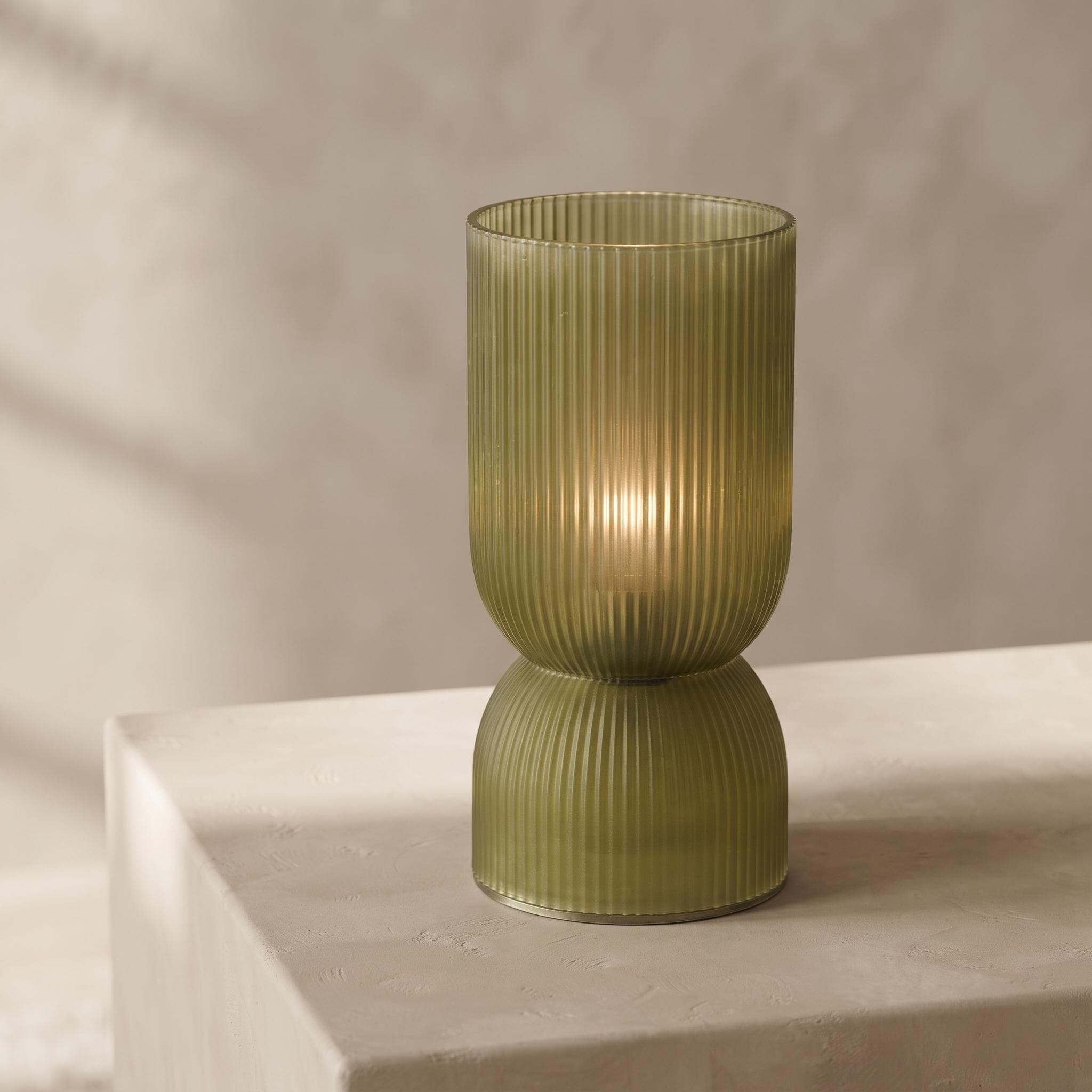 Fine Olive Green Ribbed Battery Powered Table Lamp - sparkle.lighting