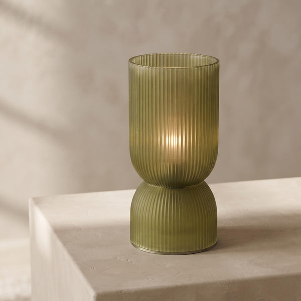 Fine Olive Green Ribbed Battery Powered Table Lamp - sparkle.lighting