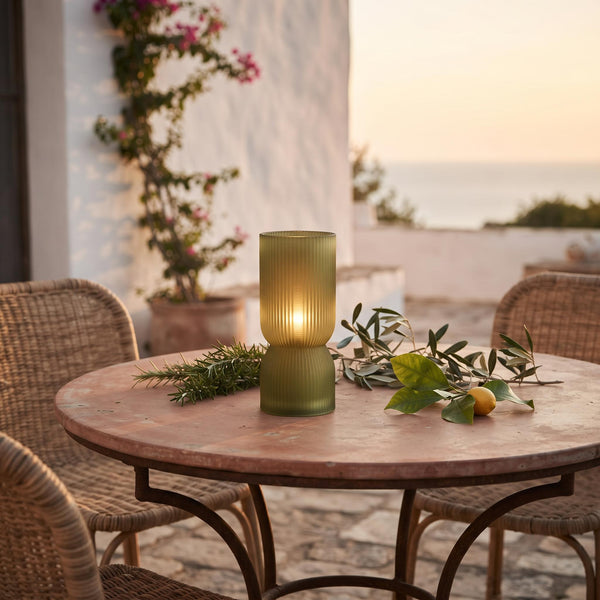 Fine Olive Green Ribbed Battery Powered Table Lamp - sparkle.lighting