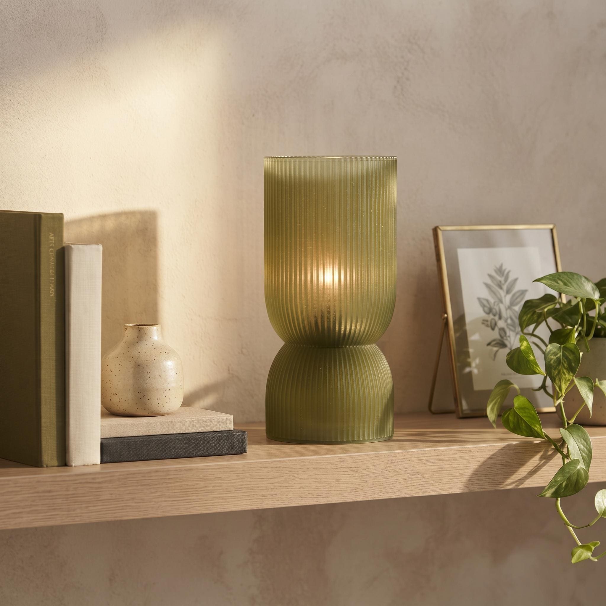 Fine Olive Green Ribbed Battery Powered Table Lamp - sparkle.lighting