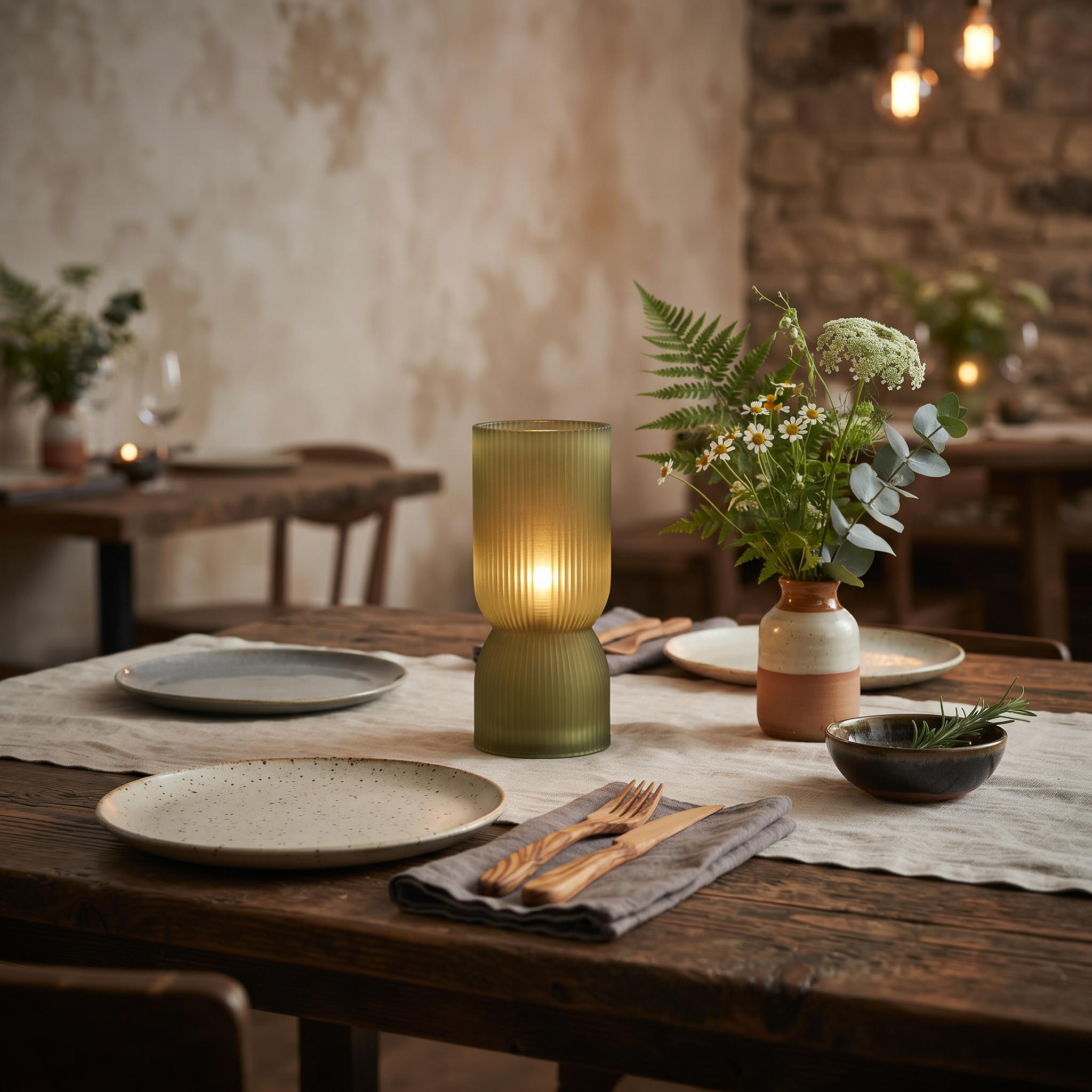 Fine Olive Green Ribbed Battery Powered Table Lamp - sparkle.lighting