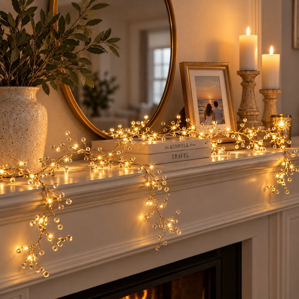 Gold Jewelled Light Up Fairy Light Garland - sparkle.lighting