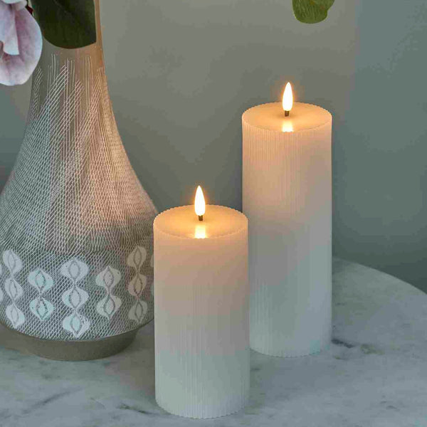 LED Ribbed Pillar Candles - Set of 2 - sparkle.lighting