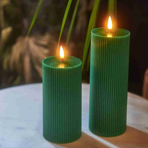 LED Ribbed Pillar Candles - Set of 2 - sparkle.lighting