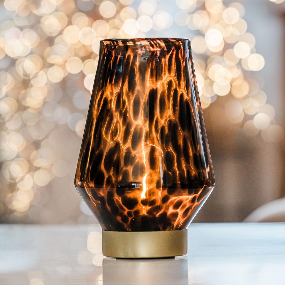 Leopard Battery Operated Glass Table Lamp