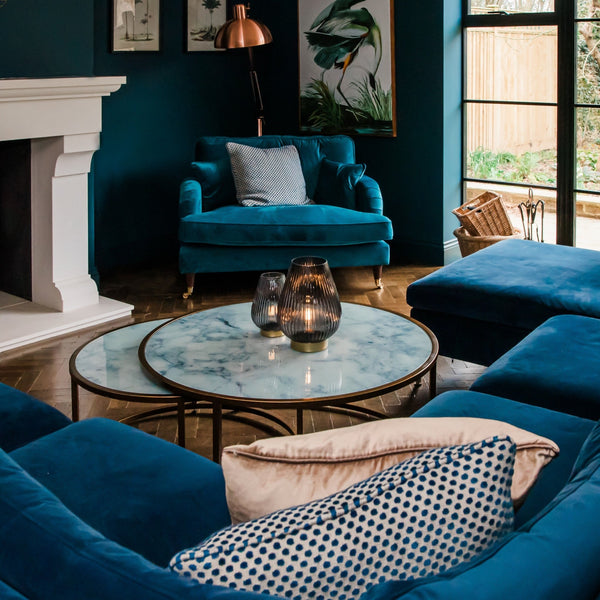 Petrol Blue Glass Ribbed Battery Lamp - sparkle.lighting