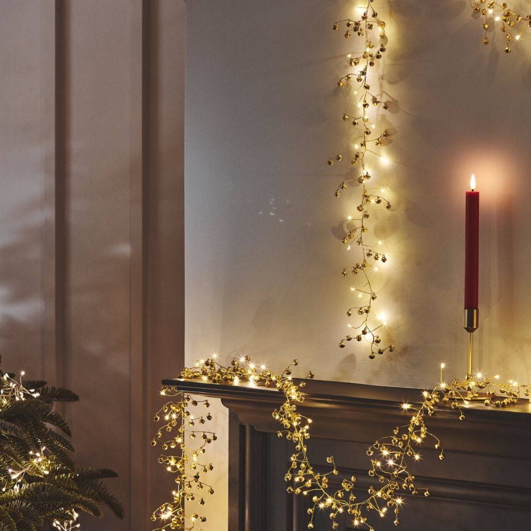 Gold Bell Fairy Lights Garland - sparkle.lighting